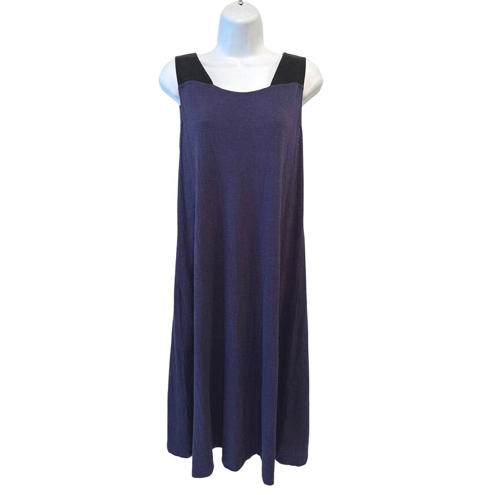 Eileen Fisher Washed Purple & Black Hemp and Cotton Tank Midi Dress S EUC